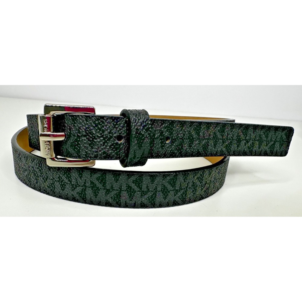 Michael Kors Belt Black Silver Tone Buckle Sz M Ladies MK logo Man Made